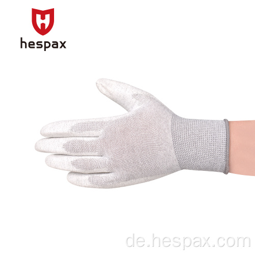 Hespax weiße polyester palmpalmenbeschichtete Arbeit Handschuhe
